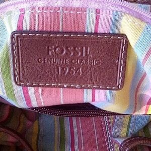 Huge Straw  Canvas Fossil Satchel Purse Handbag With Key Chain.